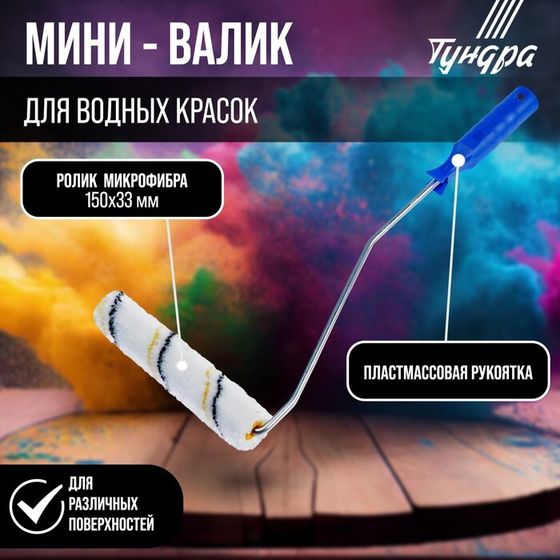 Мини-валик ТУНДРА, микрофибра, 150 мм, рукоятка d=6 мм, D=15 мм, ворс 9 мм