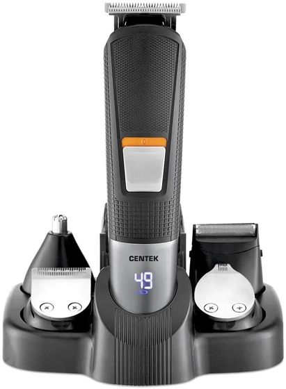 Машинка для стрижки Centek CT-2138 аккум. (насадок 10шт) черный/серебристый
