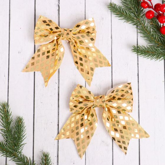 !09 Ёлочные игрушки (набор 2 штуки) «Зимнее волшебство. Бант» пластик, 12×11 см, золото