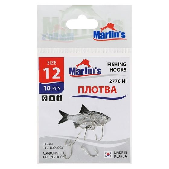 Крючок Marlin&#39;s ПЛОТВА 2770 NI №12 , 10 шт.