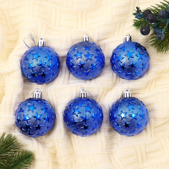 !09 Набор елочных шаров (набор 12 штук) "Звездная ночь", d=6 см, цвет синий