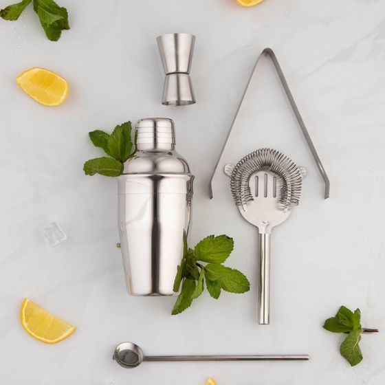!09 Набор для бара «Биг Джон», 5 предметов: щипцы, стрейнер, ложка, шейкер, джиггер, нержавеющая сталь