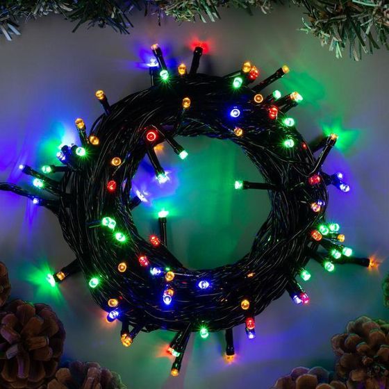 Гирлянда «Нить» 10 м, IP20, тёмная нить, 100 LED, свечение мульти, 8 режимов, 220 В, УЦЕНКА