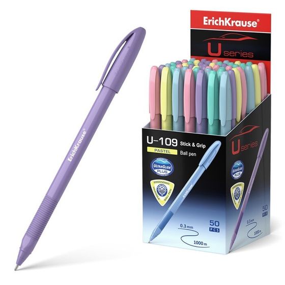 Ручка шариковая ErichKrause U-109 Pastel Stick&amp;Grip 1.0, Ultra Glide, цвет чернил синий