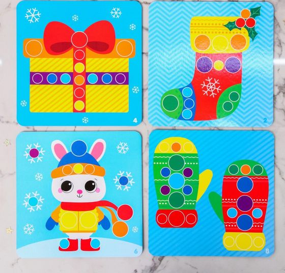 !09 Развивающая игра с помпошками "Разложи по цветам. Зимняя сказка"