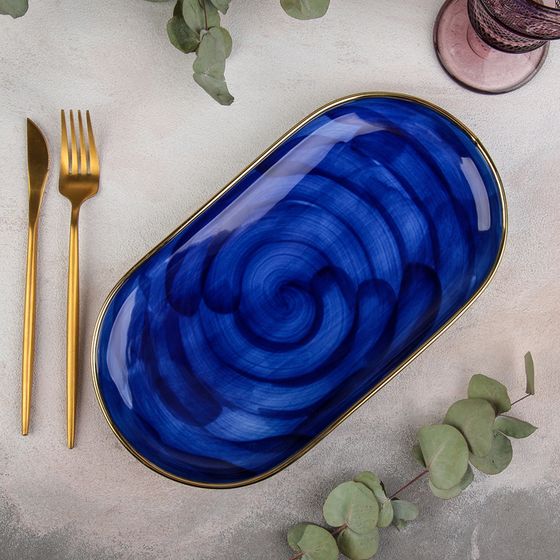 #Блюдо керамическое «Мэривеза», 29,5×16×3 см, цвет синий