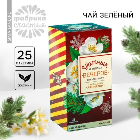 Чай новогодний зелёный в пакетиках «Уютных и тёплых вечеров», вкус: жасмин, 25 шт.