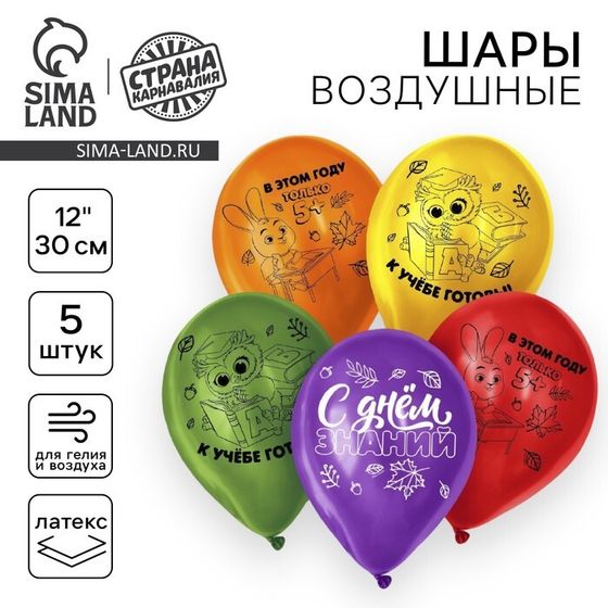 Воздушный шар латексный на 1 сентября 12&quot; «С Днём знаний», 5 шт., МИКС