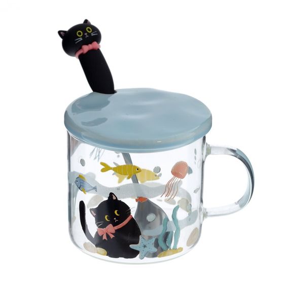 Кружка с крышкой и ложкой, 300 мл, L11 W9 H12 см, 4в.