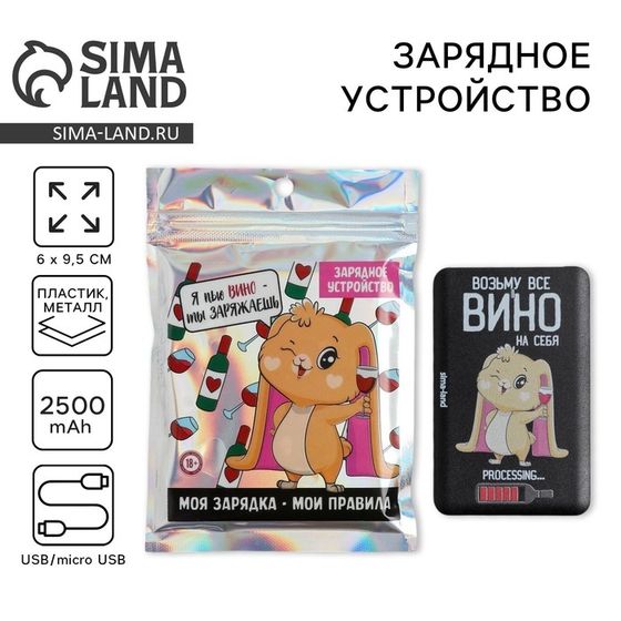 Зарядное устройство «Возьму все вино на себя», 2500 mAh, 6 х 9,5 см