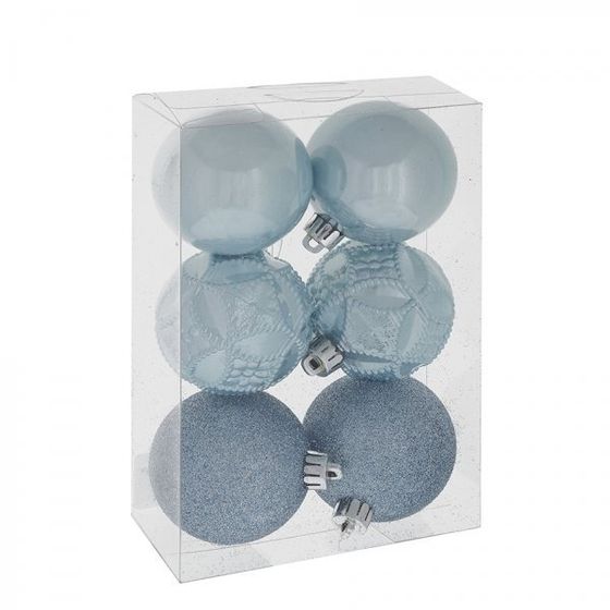 Набор из 6шт Украшение новогоднее Шар &quot;Голубая сказка&quot;, D6 см, L6 W6 H7 см