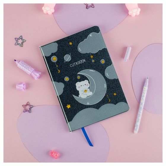 Записная книжка А5 80 листов в линию, ЛАЙТ, кожзам, MESHU &quot;Cutestar&quot;, съемная пластиковая обложка с дизайном, пантон, белила, блок офсет