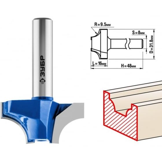 Фреза пазовая ЗУБР 28740-31.8, фасонная №1, R = 9.5 мм, 31.8 x 16 мм