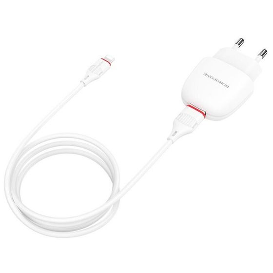 Сетевое зарядное устройство Borofone BA49A, USB, 2.1 А, кабель Lightning, 1 м, белое