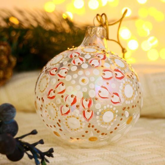 !09 Шарик стеклянный с подвесом ручная роспись 8 см. в п\у.