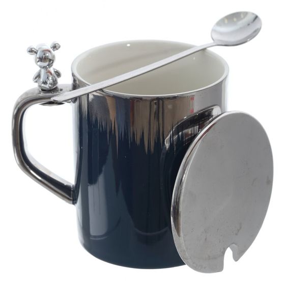 Кружка с крышкой и ложкой, 330 мл, L12 W8 H12,5 см, 4в.