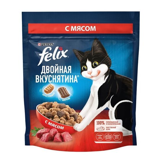 Сухой корм Felix &quot;Двойная вкуснятина&quot; для кошек, мясо, 200 г