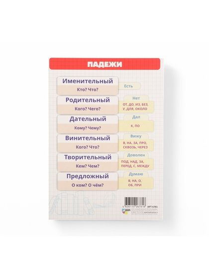 Обучающая карточка-шпаргалка «Падежи» 15×21 см