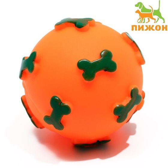 Игрушка пищащая &quot;Мяч Косточки&quot; для собак, 5,5 см, оранжевая