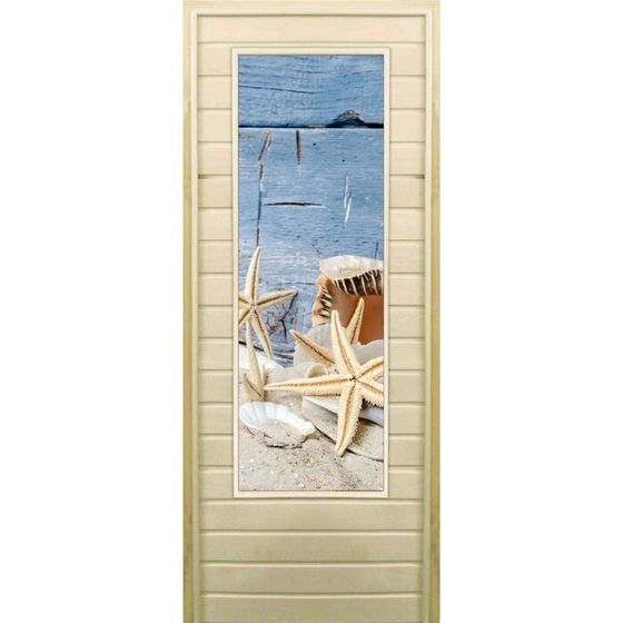 Дверь для бани со стеклом (43*129), &quot;Ракушки&quot;, 190×70см, коробка из осины