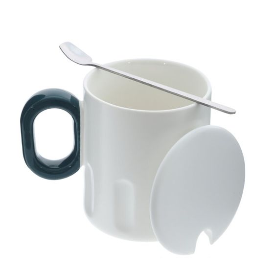 Кружка с крышкой и ложкой, L8,9 W8,9 H10,5 см, дизайн микс