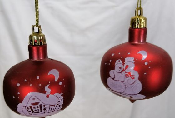 !09 НАБОР ЕЛОЧНЫХ УКРАШЕНИЙ 4 ШТУКИ "RUSSIAN WINTER" - ЛУКОВИЦА, 7 СМ., КРАСНЫЙ