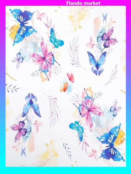 !Бумага глянцевая 2 листа «Акварельные бабочки», 70 × 100 см