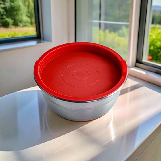 Миска стальная с крышкой MIX 16х9.5см 1.4л красная