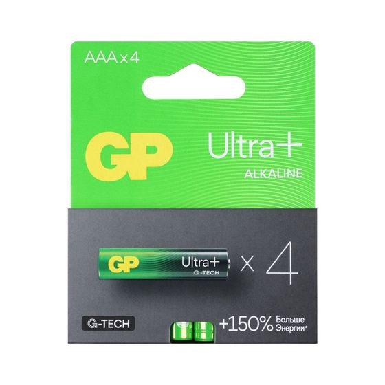 Батарейка алкалиновая GP Ultra Plus Alkaline G-tech, AAA, LR03-4BL, 1.5В, блистер, 4 шт.