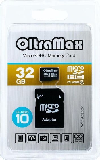 Карта памяти microSDHC 32GB Oltramax OM032GCSDHC10-AD + адаптер