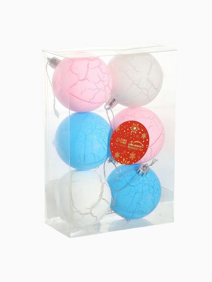 !09 Набор елочных шаров (набор 6 штук) &quot;Кракле&quot; пластик d-6 см. цвет микс