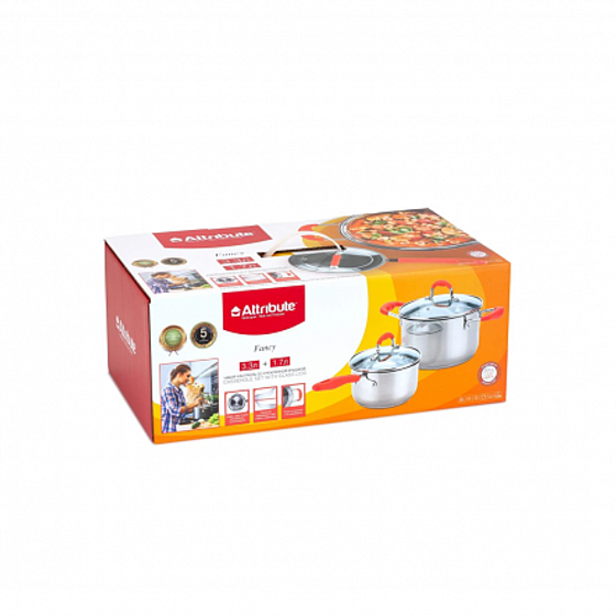 Набор посуды из нержавеющей стали FANCY 4пр.: ковш 1.7л кастрюля 3.3л