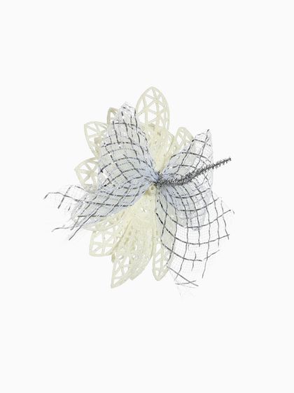 !09 Украшение ёлочное "Бантик с пышным цветком" (набор 4 шт) 11х9 см, цвет белый