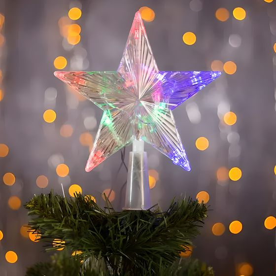 !09 Светодиодная верхушка на ёлку «Звезда прозрачная» 15 см, 10 LED, провод 2 метра, 220 В, свечение RG/RB