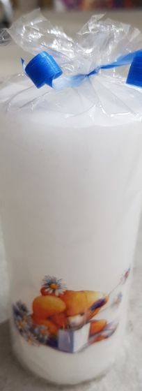 !09 НАБОР 2 ШТУКИ - Свеча декоративная &quot;Медвежонок с ромашками&quot; 12x5x5 см. цвет белый