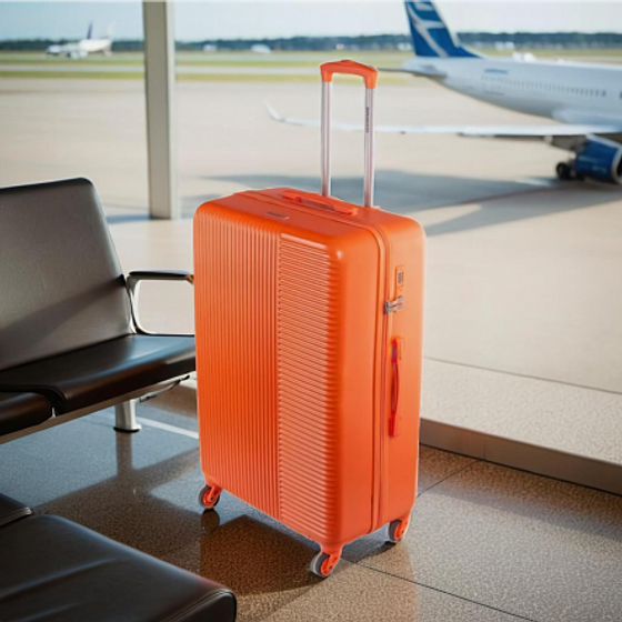 Чемодан SUNSTONE оранжевый M ABS в полоску