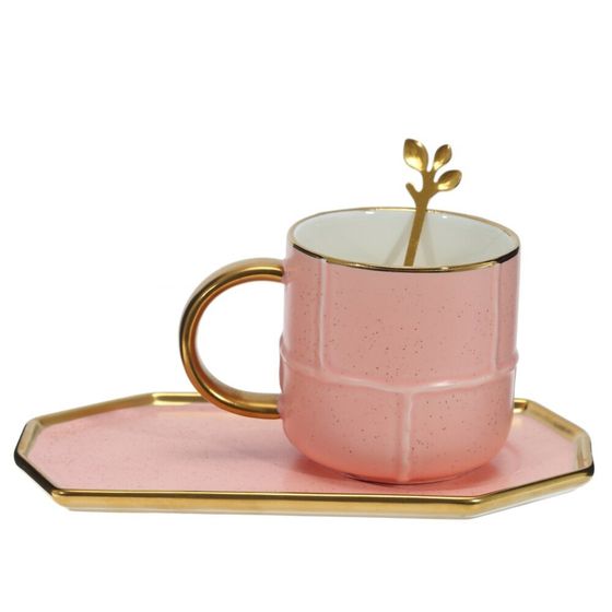 Кружка с блюдцем и ложкой, 300 мл, L20,5 W10,5 H8 см, цвет микс