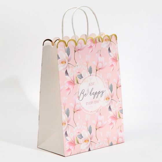 !09 НАБОР 2 ШТУКИ - Пакет подарочный крафтовый, упаковка, «Be happy», 23×30×12 см.