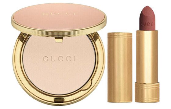 GUCCI Rose Gold Tube Makeup Sets Oil Control Long-Lasting Powder 10g+Lip Balm 3.5g