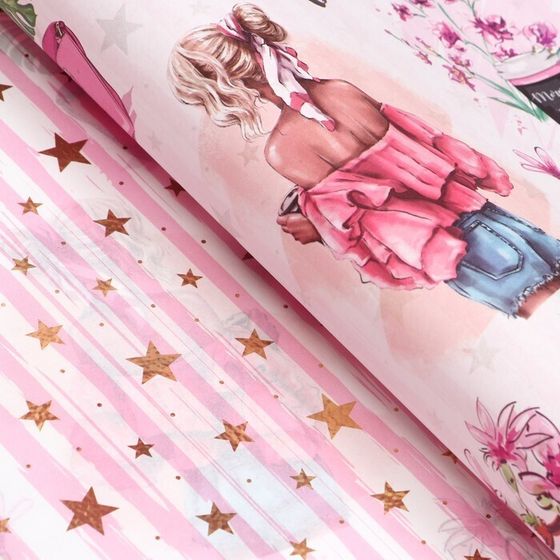 !Бумага упаковочная 2 листа глянцевая двусторонняя "Кокетка" 70 х 100 см