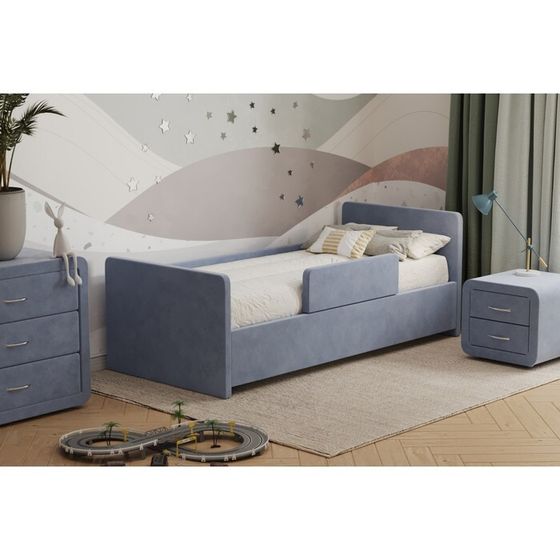Кровать «Кальвет» без ПМ, 80×210 см, с бортиком, премиум велюр, цвет лондонский туман