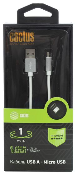 Кабель Cactus USB A(m) - microUSB(m) 1м белый (CS-USB.A.USB.MICRO-1)