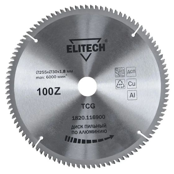 Диск пильный Elitech 1820.116900 d=30мм d=255мм 1шт для циркулярной пилы