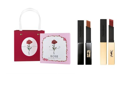 SAINT LAURENT Lipstick Lip Gloss Set Rose Box Makeup Sets Easy-to-Blend Complexion Natural 2-Piece Set