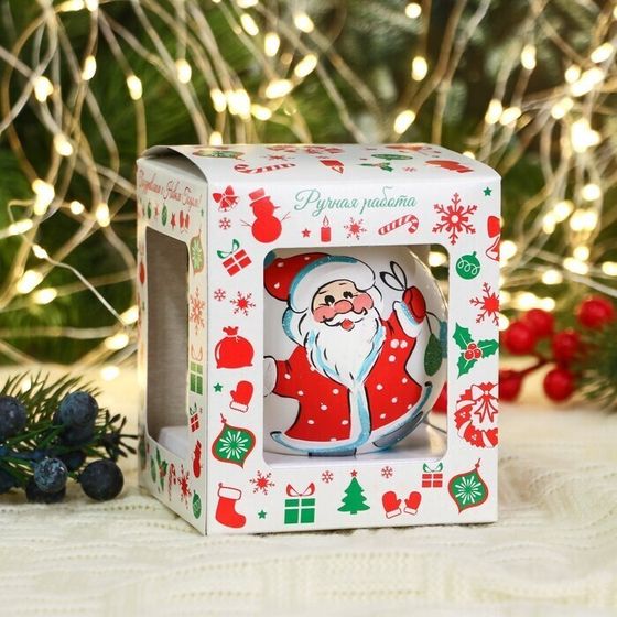 !09 Шар новогодний &quot;Дед Мороз шагающий&quot; d-8 см, стекло дизайн микс