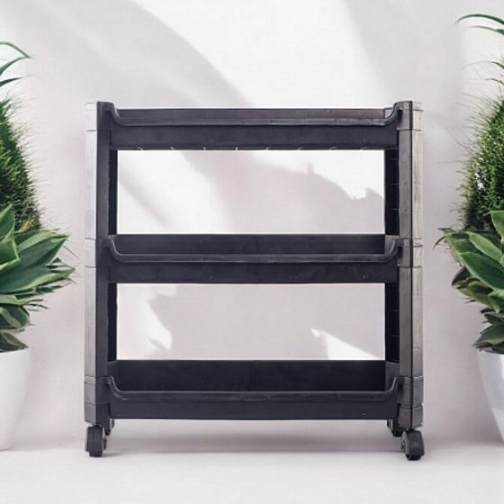 Стеллаж на колёсиках чёрный 3 уровня 46.5х14.5х48,3см