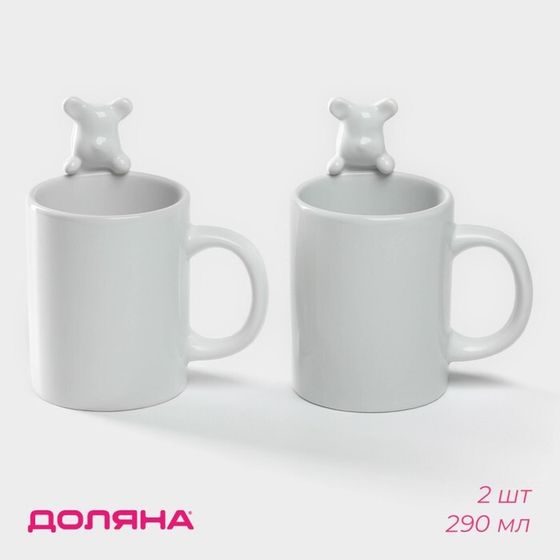 Кружки Доляна «Мишка Отто», 290 мл, 11,5×8×13,5 см, набор 2 шт, белые