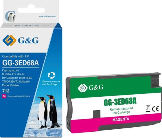 Картридж струйный G&amp;G GG-3ED68A 712 пурпурный (29мл) для HP DesignJet T650/T630/T250/T230/T210/Studio Plotter Printers