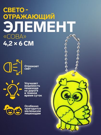 Светоотражающий элемент «Сова», двусторонний, 4,2 × 6 см, цвет МИКС