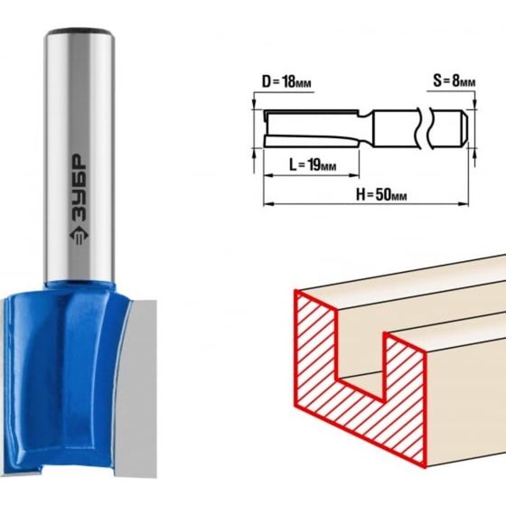 Фреза пазовая ЗУБР 28753-18-19, прямая, хвостовик d = 8 мм, 18 x 19 мм